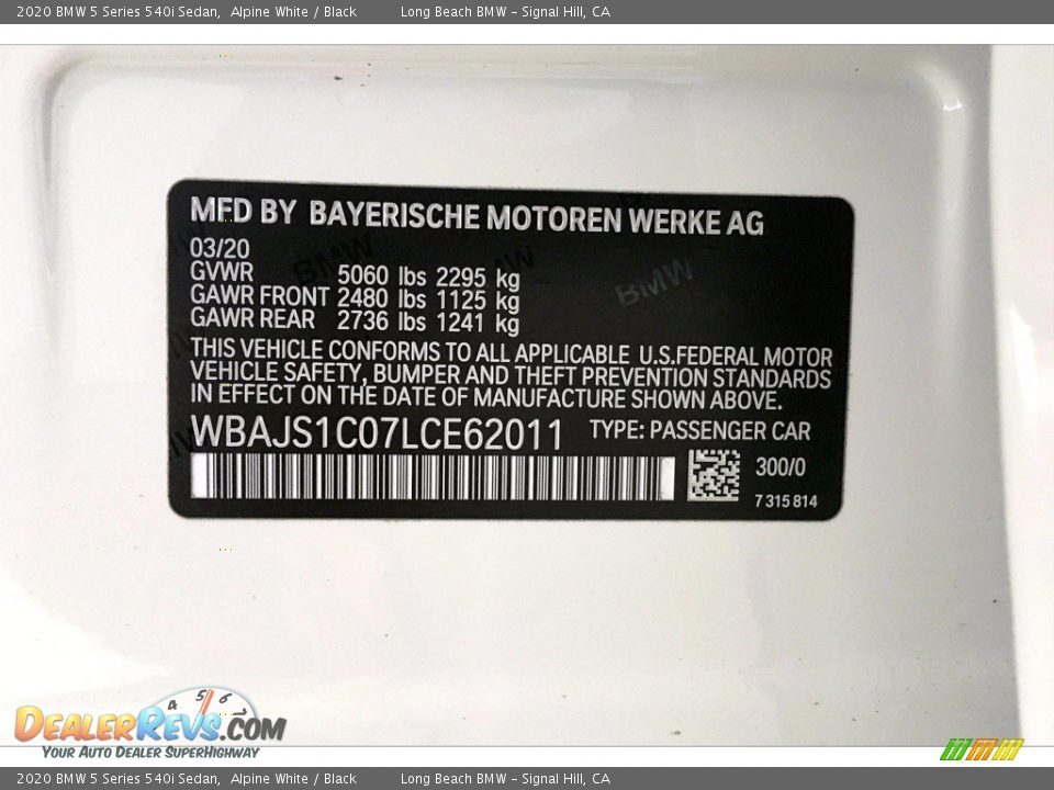 2020 BMW 5 Series 540i Sedan Alpine White / Black Photo #18