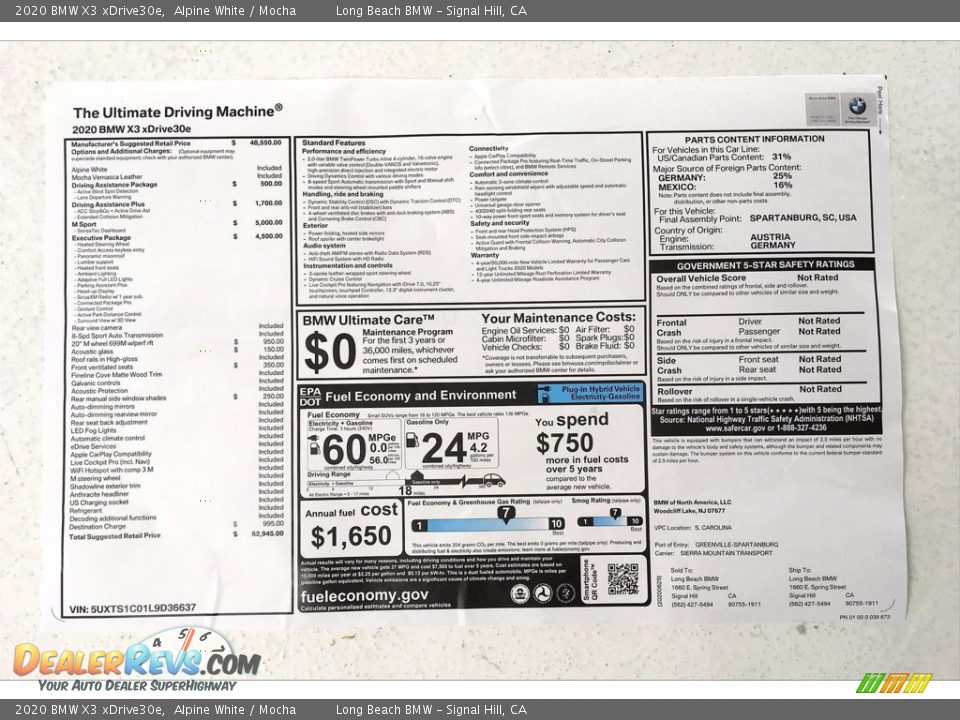 2020 BMW X3 xDrive30e Window Sticker Photo #17