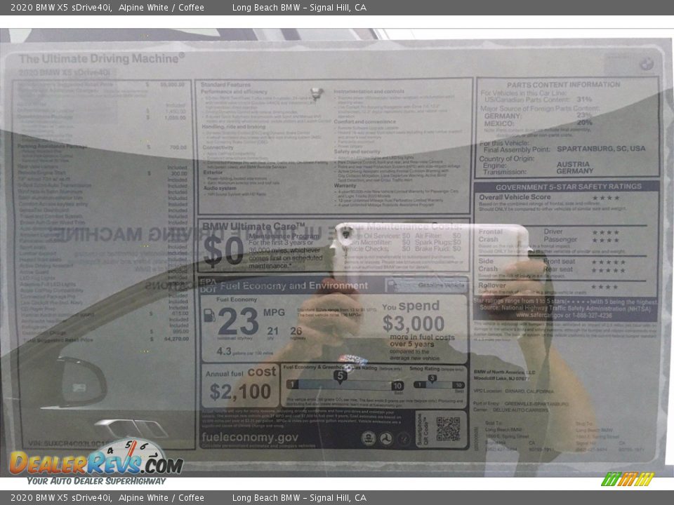 2020 BMW X5 sDrive40i Alpine White / Coffee Photo #17