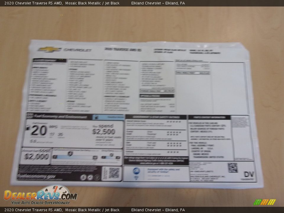 2020 Chevrolet Traverse RS AWD Mosaic Black Metallic / Jet Black Photo #28