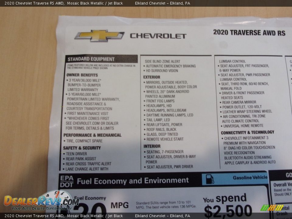 2020 Chevrolet Traverse RS AWD Mosaic Black Metallic / Jet Black Photo #29