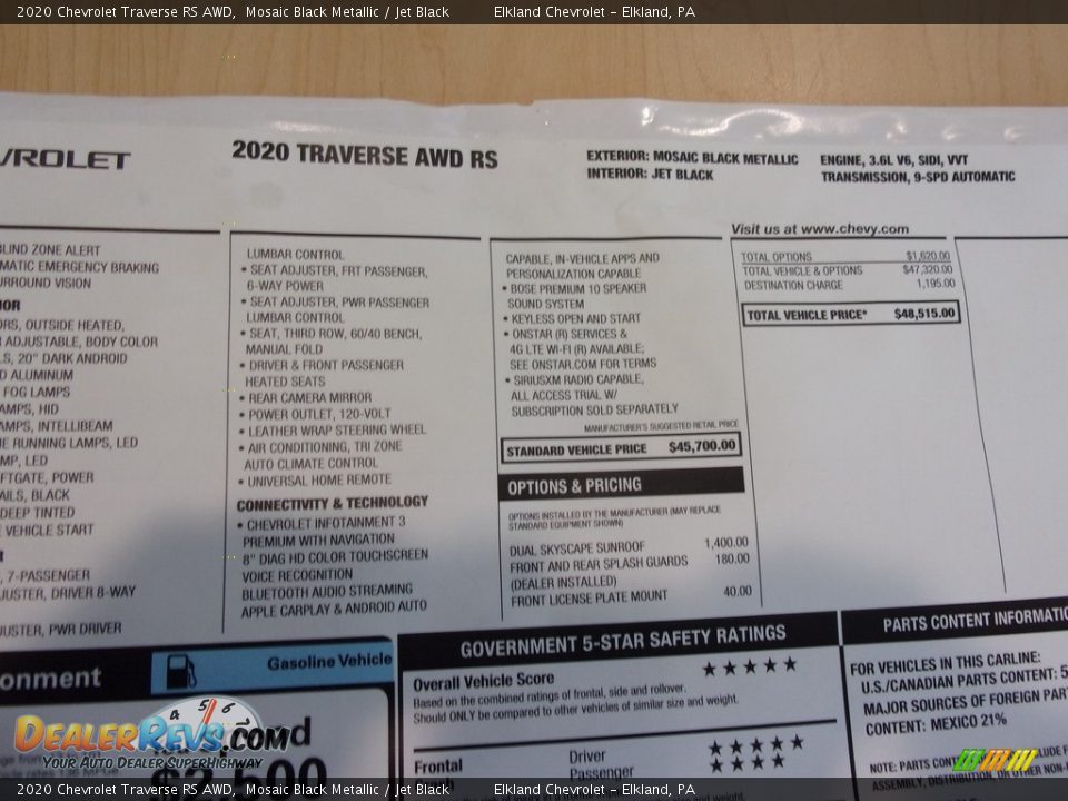 2020 Chevrolet Traverse RS AWD Mosaic Black Metallic / Jet Black Photo #30