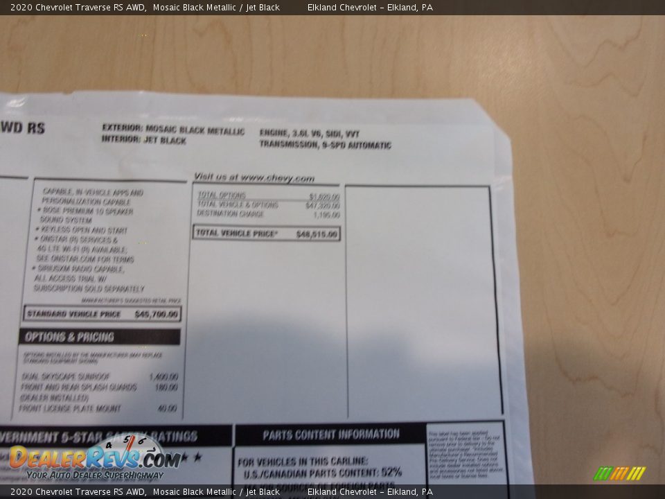 2020 Chevrolet Traverse RS AWD Mosaic Black Metallic / Jet Black Photo #31