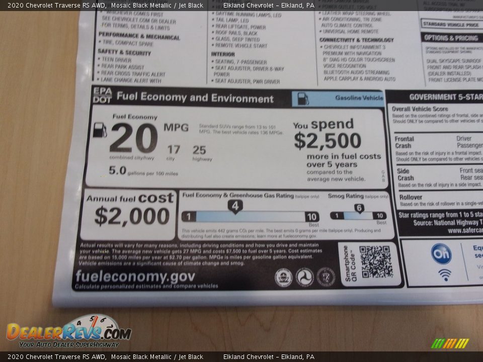 2020 Chevrolet Traverse RS AWD Mosaic Black Metallic / Jet Black Photo #32