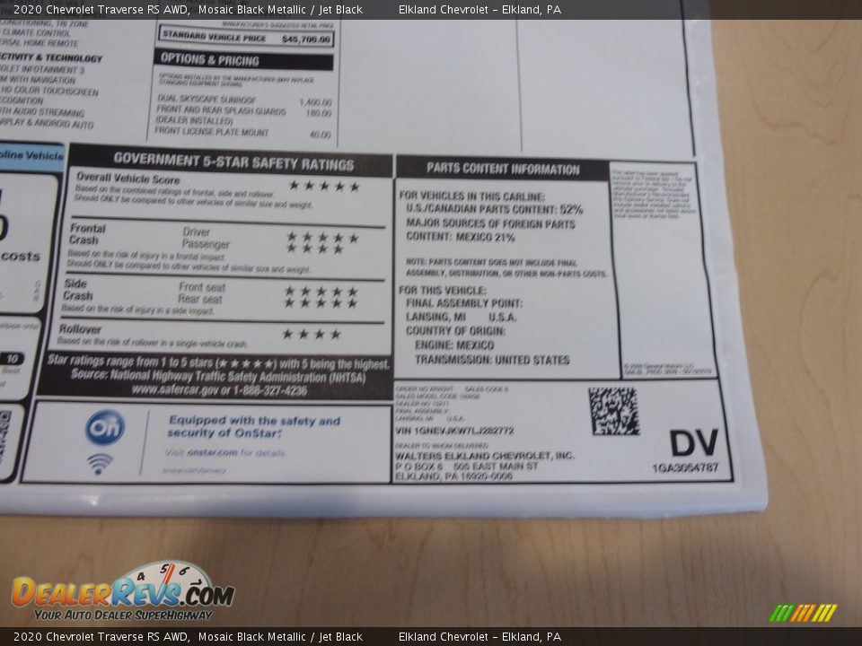 2020 Chevrolet Traverse RS AWD Mosaic Black Metallic / Jet Black Photo #33