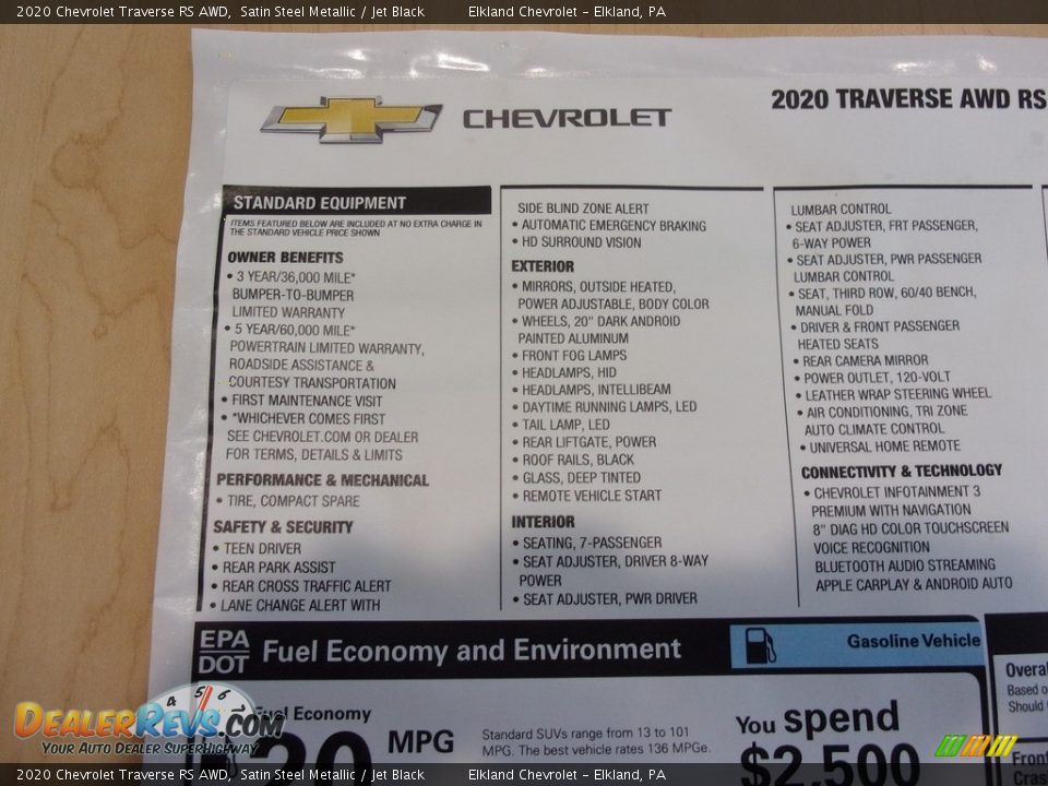2020 Chevrolet Traverse RS AWD Satin Steel Metallic / Jet Black Photo #31