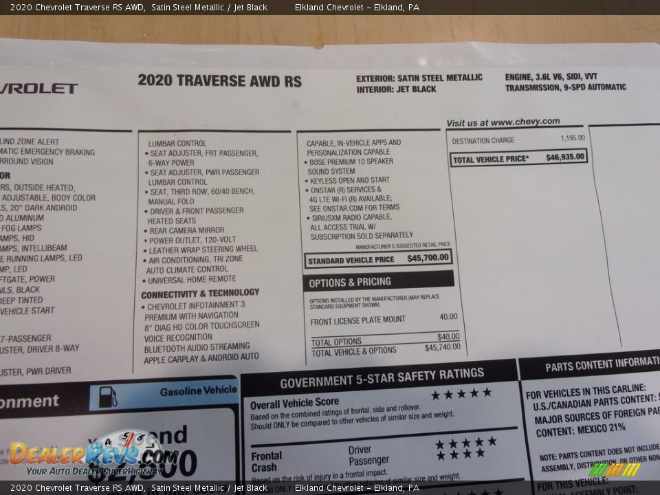 2020 Chevrolet Traverse RS AWD Satin Steel Metallic / Jet Black Photo #32