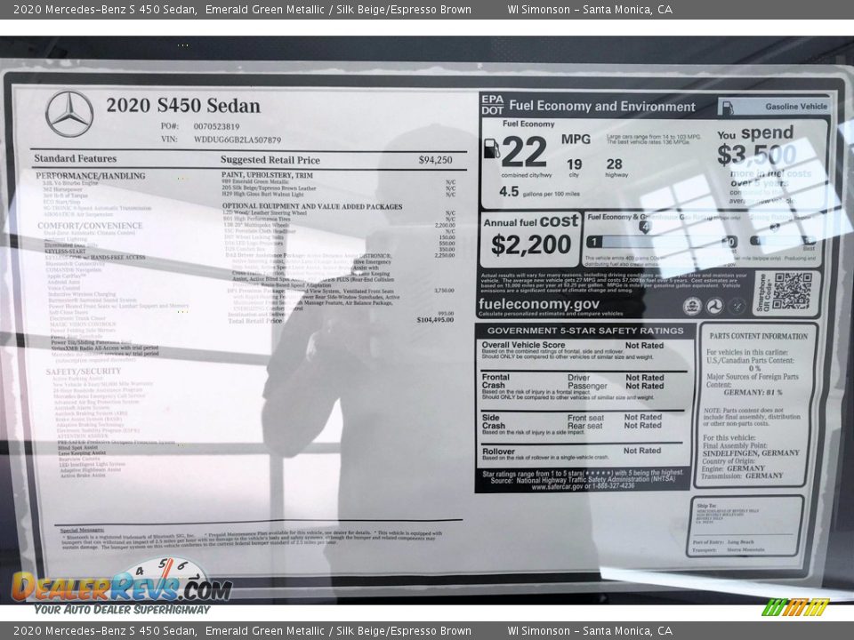 2020 Mercedes-Benz S 450 Sedan Emerald Green Metallic / Silk Beige/Espresso Brown Photo #10