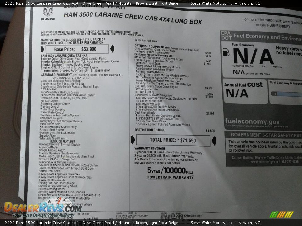 2020 Ram 3500 Laramie Crew Cab 4x4 Window Sticker Photo #34