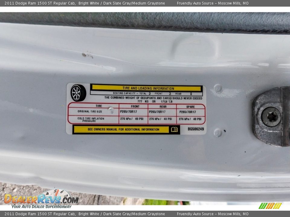 2011 Dodge Ram 1500 ST Regular Cab Bright White / Dark Slate Gray/Medium Graystone Photo #36