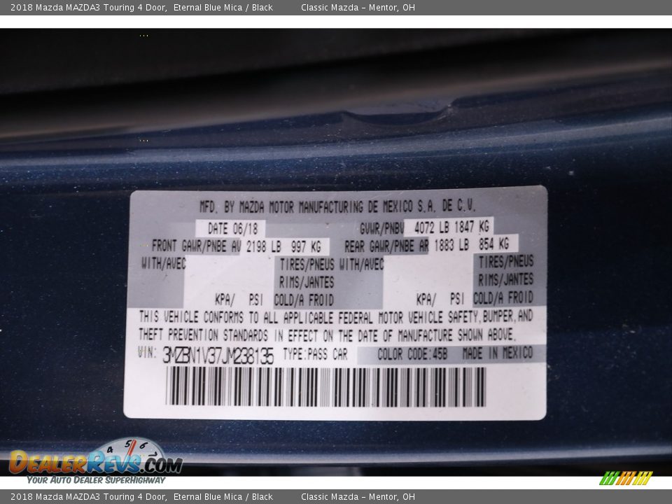 2018 Mazda MAZDA3 Touring 4 Door Eternal Blue Mica / Black Photo #23