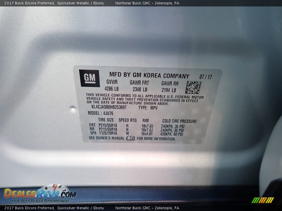 2017 Buick Encore Preferred Quicksilver Metallic / Ebony Photo #15