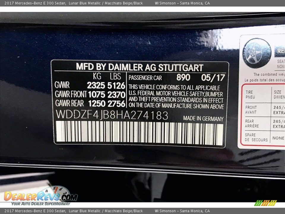 2017 Mercedes-Benz E 300 Sedan Lunar Blue Metallic / Macchiato Beige/Black Photo #24