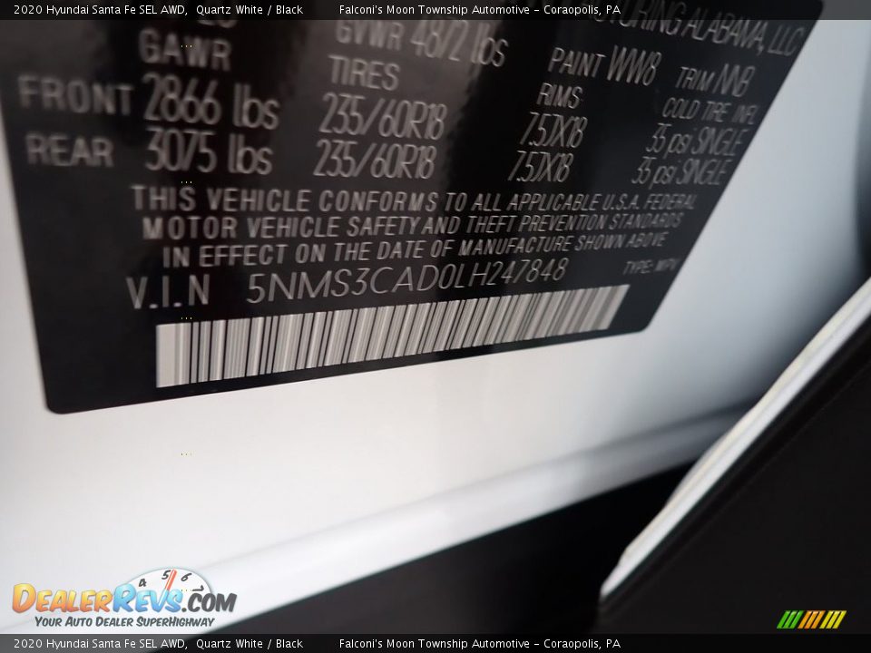 2020 Hyundai Santa Fe SEL AWD Quartz White / Black Photo #12