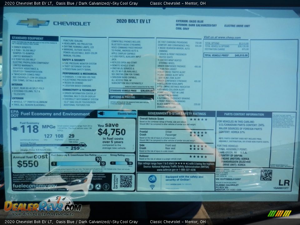 2020 Chevrolet Bolt EV LT Window Sticker Photo #7
