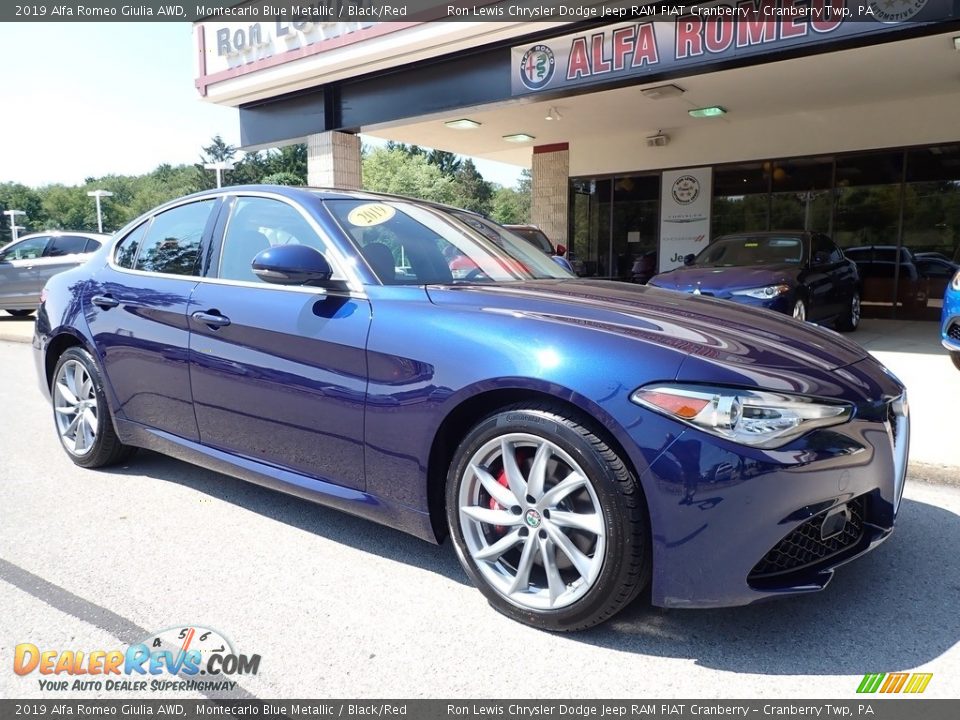 2019 Alfa Romeo Giulia AWD Montecarlo Blue Metallic / Black/Red Photo #9