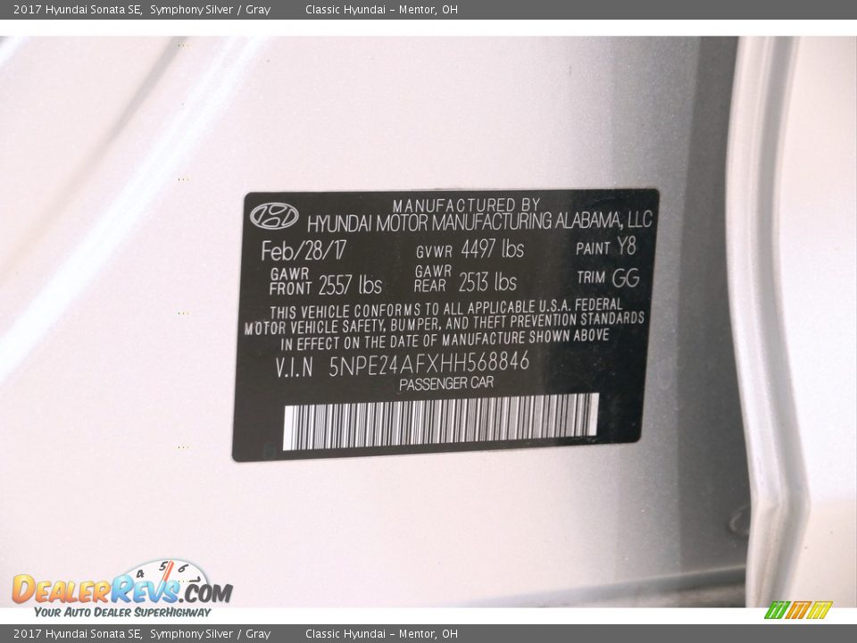 2017 Hyundai Sonata SE Symphony Silver / Gray Photo #19