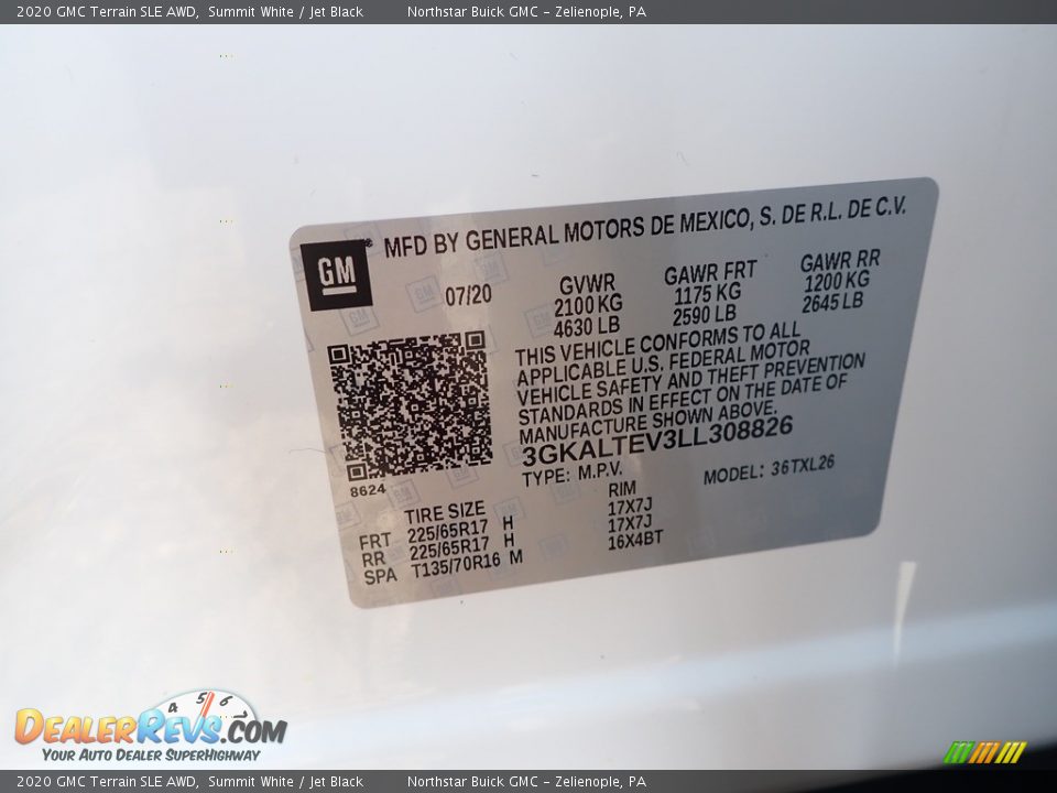 2020 GMC Terrain SLE AWD Summit White / Jet Black Photo #12