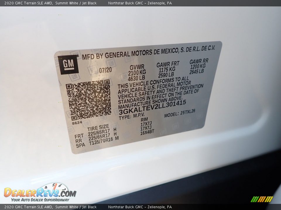 2020 GMC Terrain SLE AWD Summit White / Jet Black Photo #11