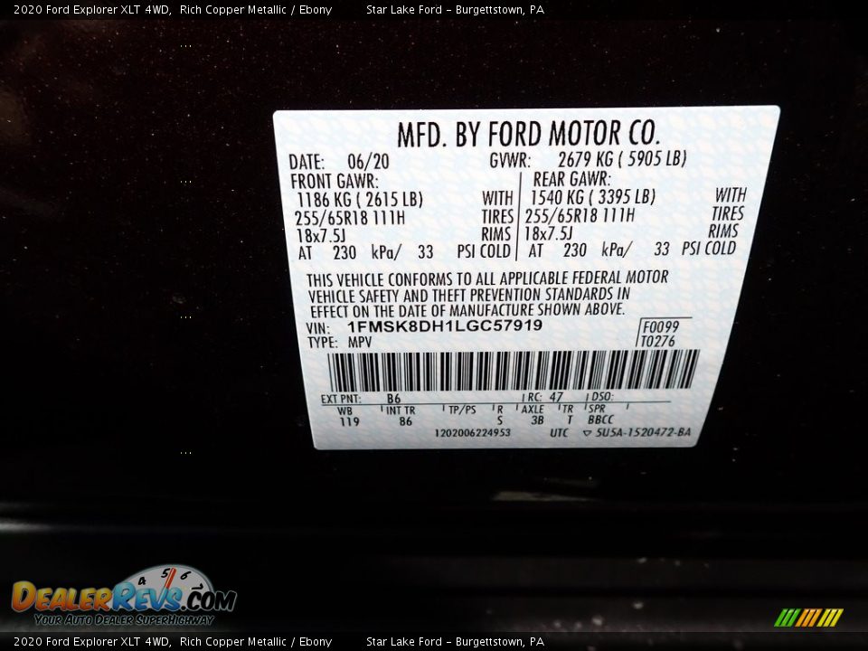 2020 Ford Explorer XLT 4WD Rich Copper Metallic / Ebony Photo #15
