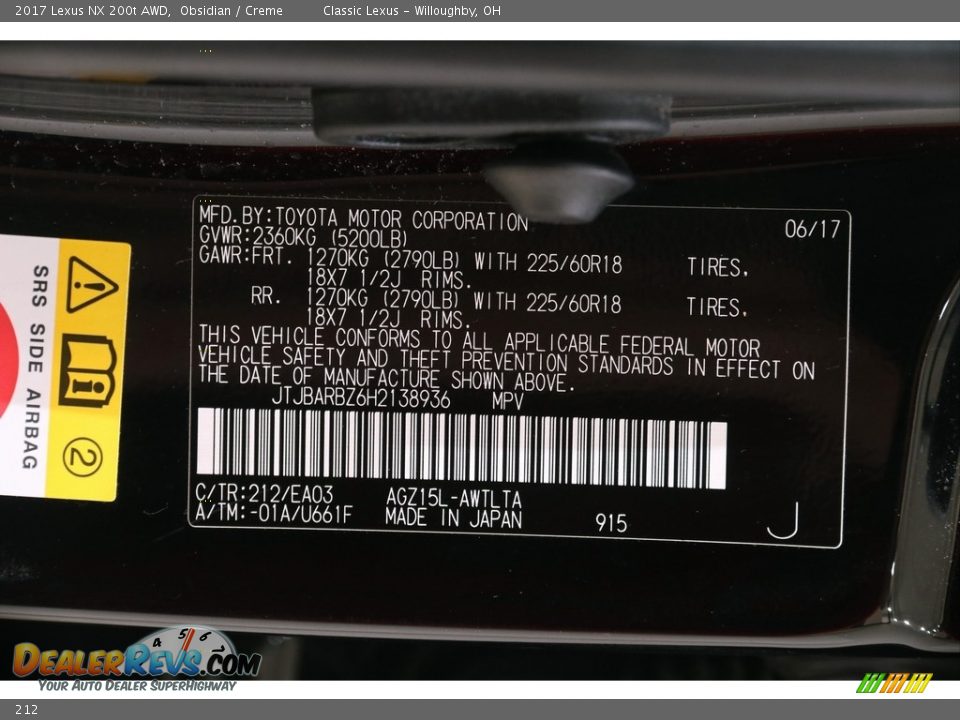 Lexus Color Code 212 Obsidian