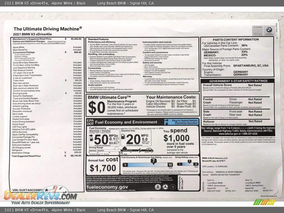 2021 BMW X5 xDrive45e Alpine White / Black Photo #17