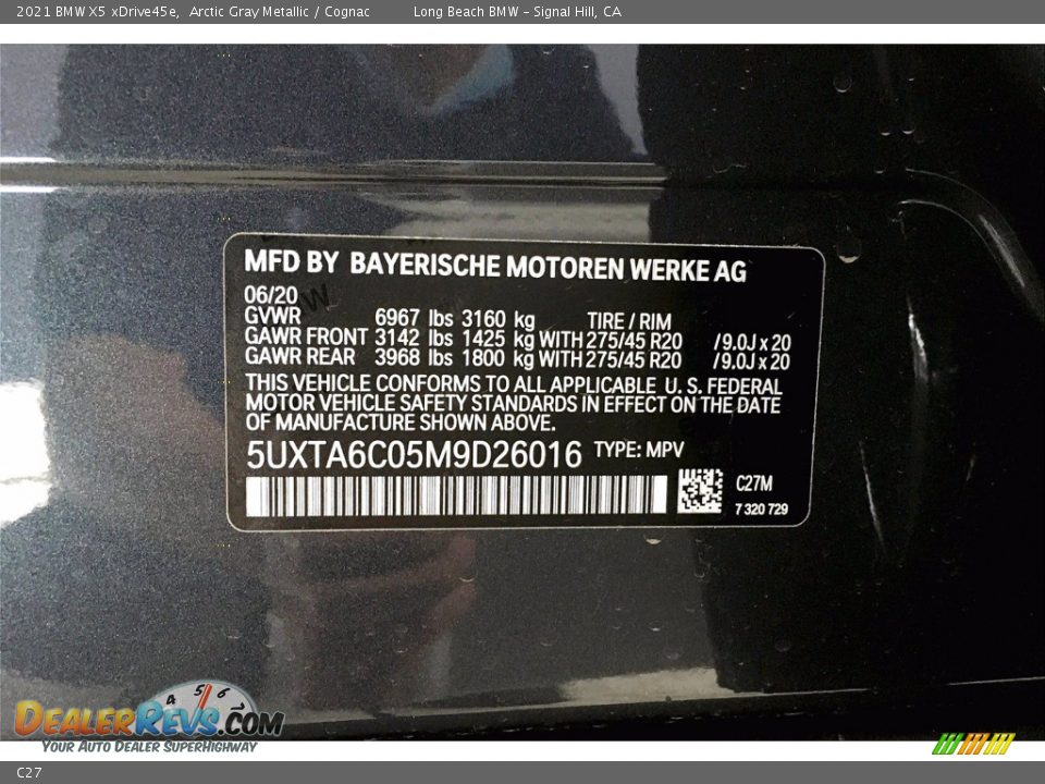 BMW Color Code C27 Arctic Gray Metallic