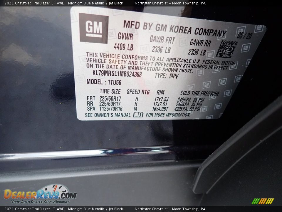 2021 Chevrolet TrailBlazer LT AWD Midnight Blue Metallic / Jet Black Photo #17