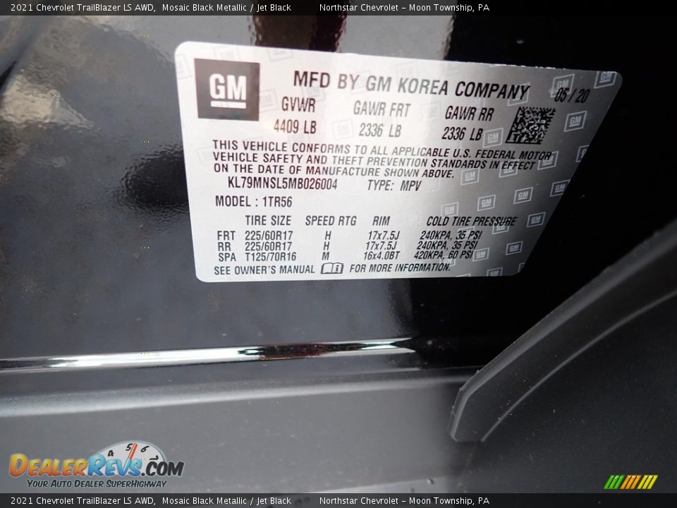 2021 Chevrolet TrailBlazer LS AWD Mosaic Black Metallic / Jet Black Photo #15