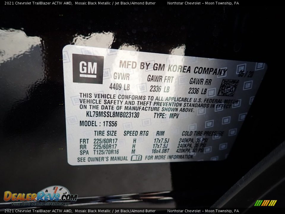 2021 Chevrolet TrailBlazer ACTIV AWD Mosaic Black Metallic / Jet Black/Almond Butter Photo #14