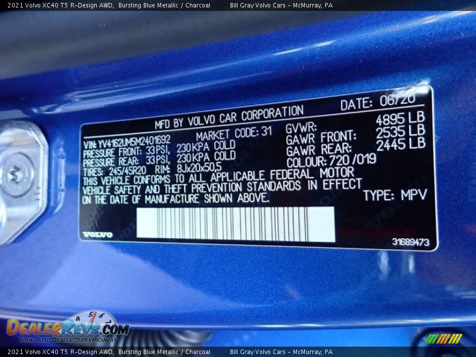 2021 Volvo XC40 T5 R-Design AWD Bursting Blue Metallic / Charcoal Photo #12