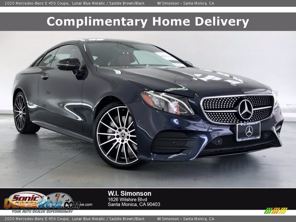2020 Mercedes-Benz E 450 Coupe Lunar Blue Metallic / Saddle Brown/Black Photo #1
