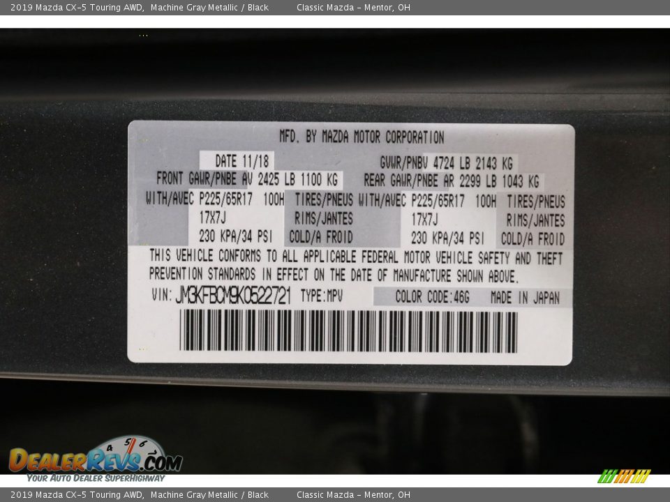 2019 Mazda CX-5 Touring AWD Machine Gray Metallic / Black Photo #20