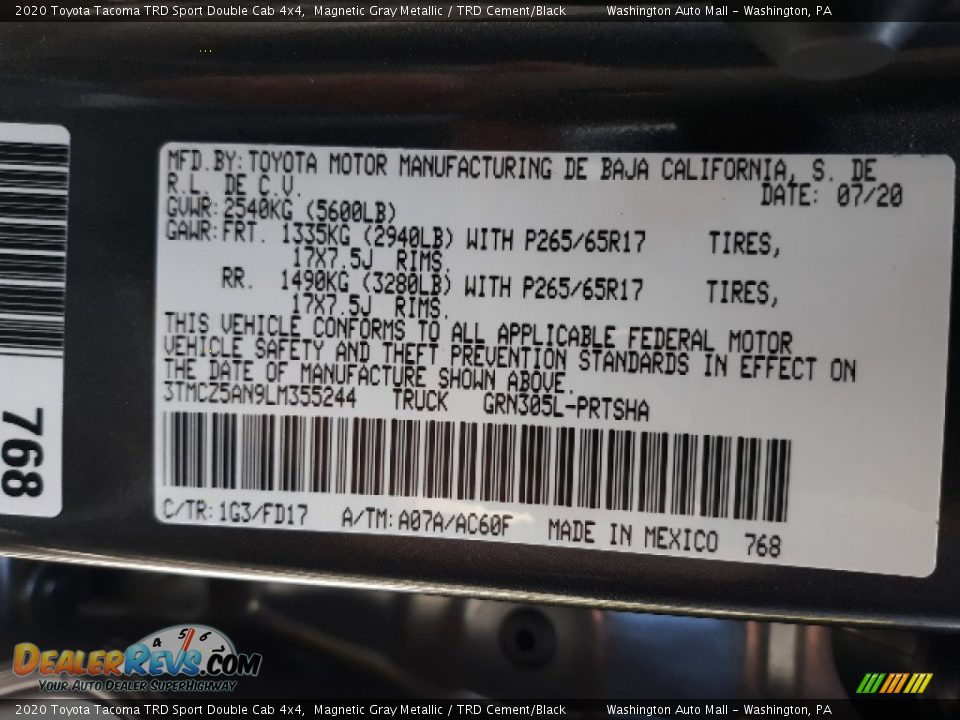2020 Toyota Tacoma TRD Sport Double Cab 4x4 Magnetic Gray Metallic / TRD Cement/Black Photo #30