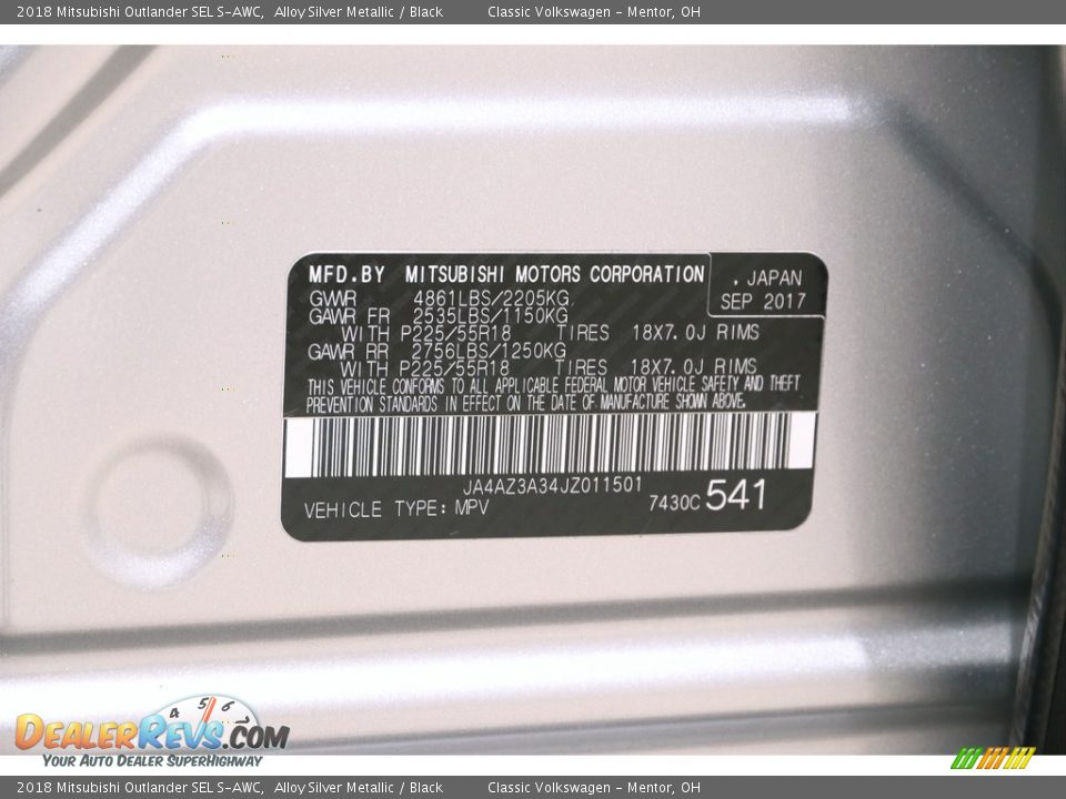 2018 Mitsubishi Outlander SEL S-AWC Alloy Silver Metallic / Black Photo #23