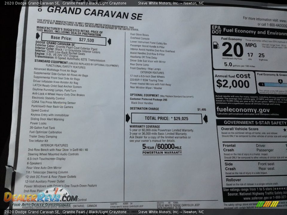 2020 Dodge Grand Caravan SE Granite Pearl / Black/Light Graystone Photo #27