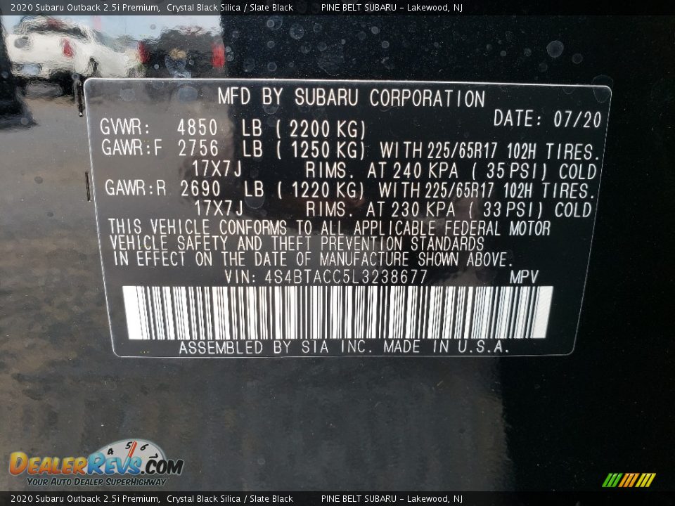 2020 Subaru Outback 2.5i Premium Crystal Black Silica / Slate Black Photo #14