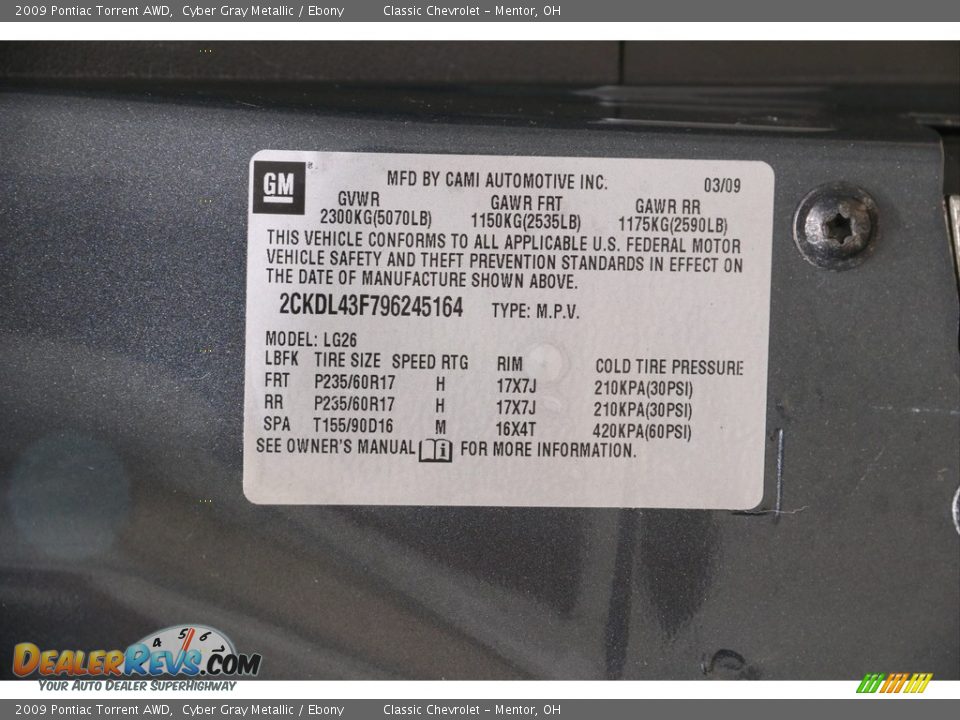 2009 Pontiac Torrent AWD Cyber Gray Metallic / Ebony Photo #17