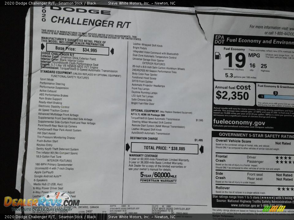2020 Dodge Challenger R/T Window Sticker Photo #25