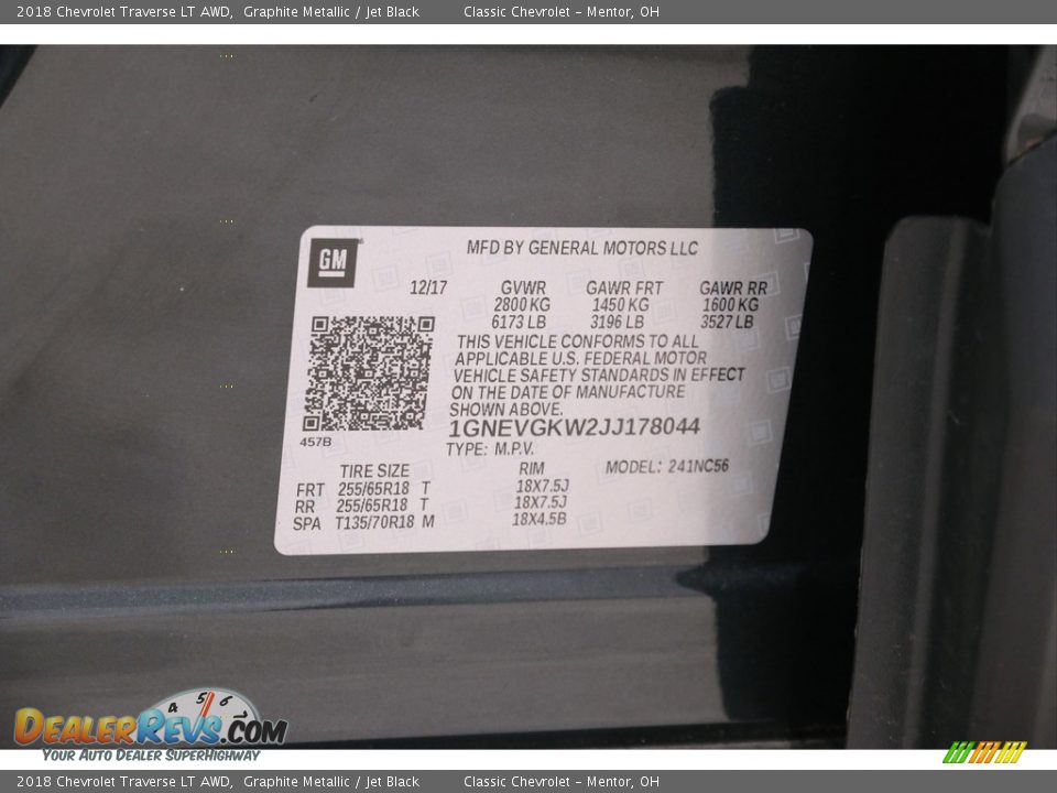 2018 Chevrolet Traverse LT AWD Graphite Metallic / Jet Black Photo #20