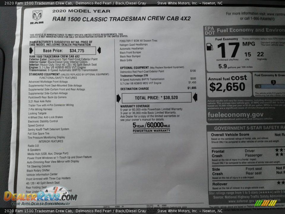 2020 Ram 1500 Tradesman Crew Cab Delmonico Red Pearl / Black/Diesel Gray Photo #26