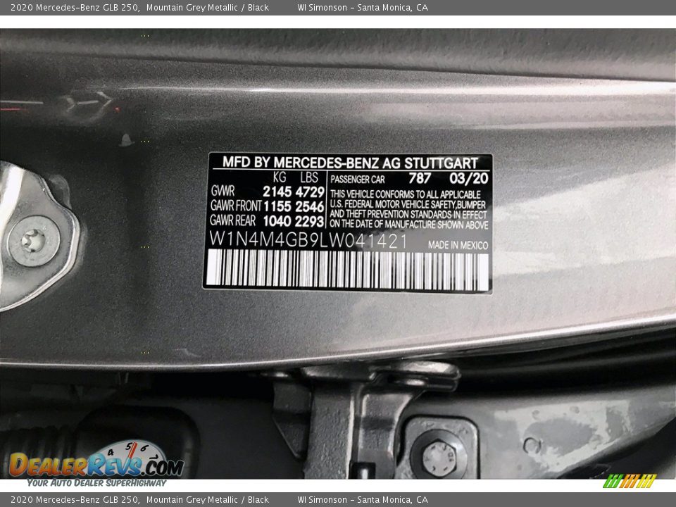 2020 Mercedes-Benz GLB 250 Mountain Grey Metallic / Black Photo #11