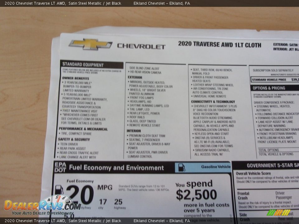 2020 Chevrolet Traverse LT AWD Window Sticker Photo #30