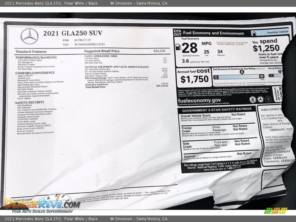 2021 Mercedes-Benz GLA 250 Polar White / Black Photo #10