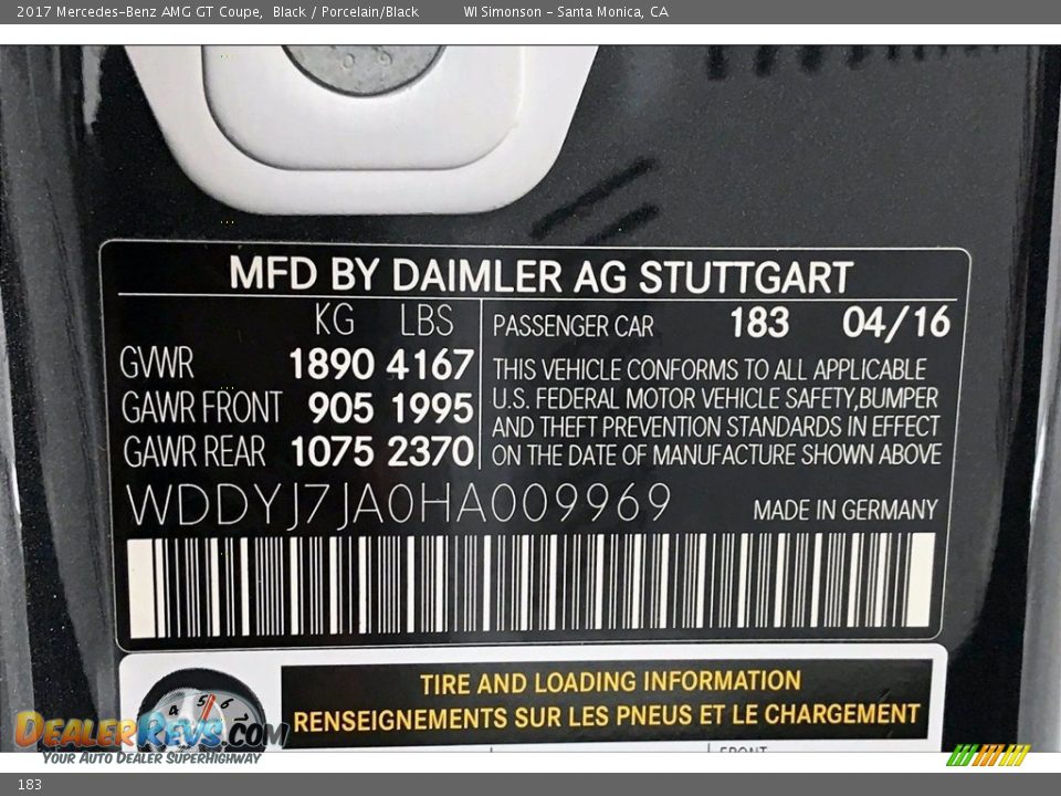 Mercedes-Benz Color Code 183 Black