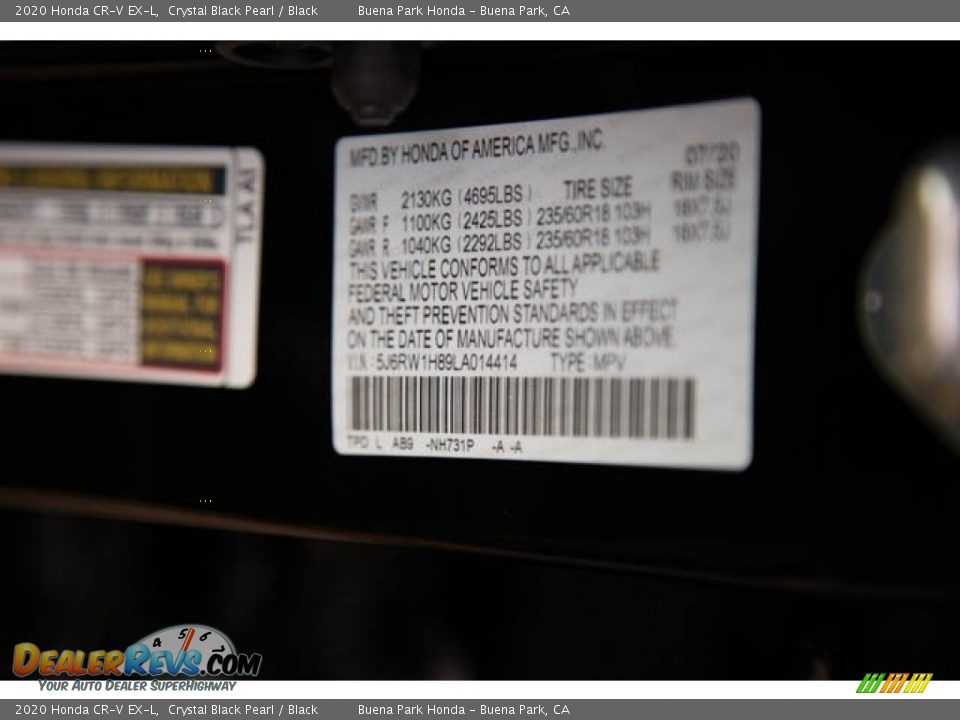 2020 Honda CR-V EX-L Crystal Black Pearl / Black Photo #28