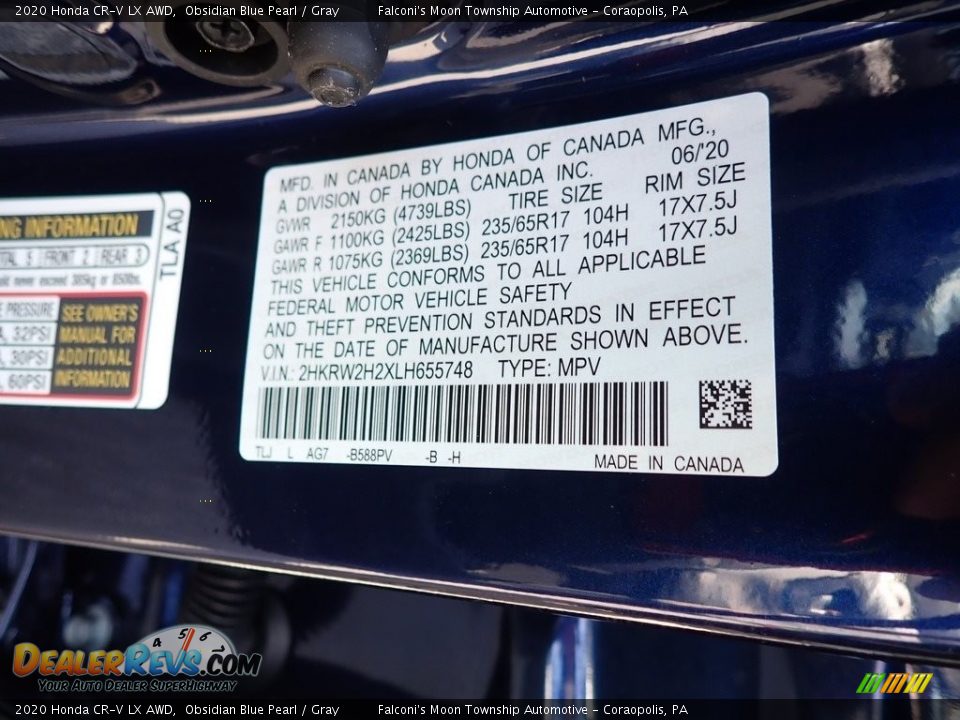 2020 Honda CR-V LX AWD Obsidian Blue Pearl / Gray Photo #13
