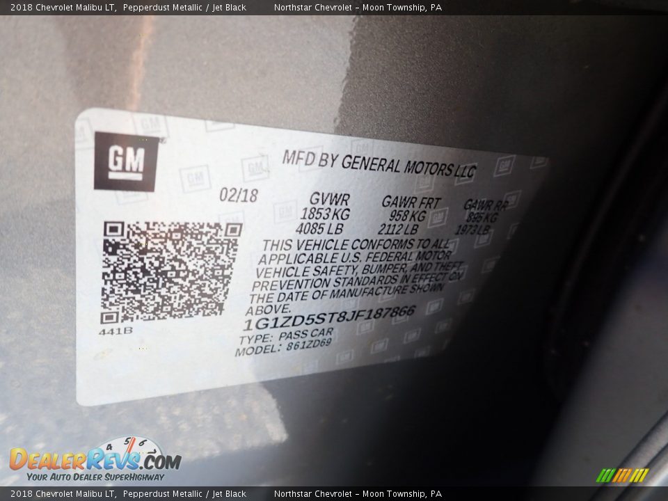 2018 Chevrolet Malibu LT Pepperdust Metallic / Jet Black Photo #28