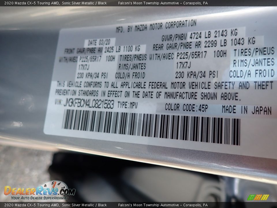 2020 Mazda CX-5 Touring AWD Sonic Silver Metallic / Black Photo #10
