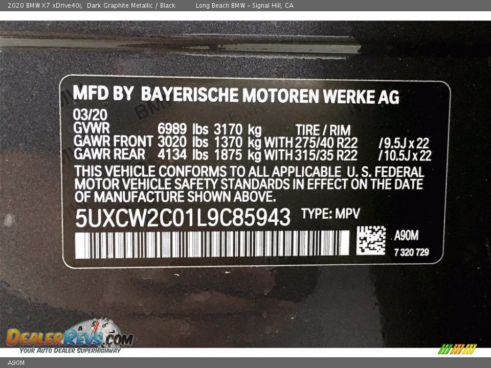 BMW Color Code A90M Dark Graphite Metallic
